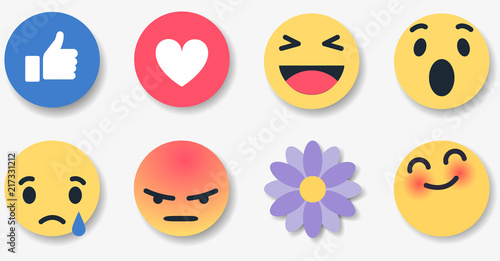 Set of Emoticon with Flat Design Style, social media reactions