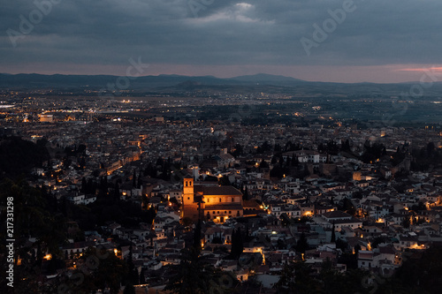 Granada panoramic rooftop view at night