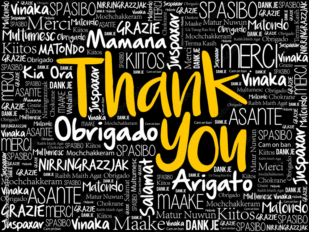 Thank You word cloud in different languages, concept background Stock