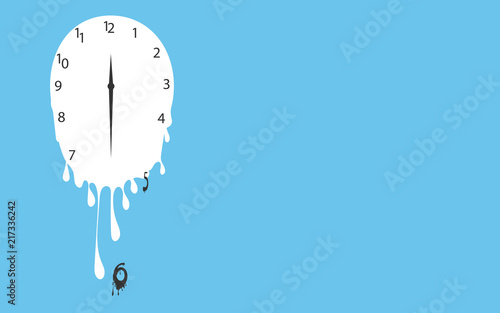 Melting clock flat design vector illustration on green background.