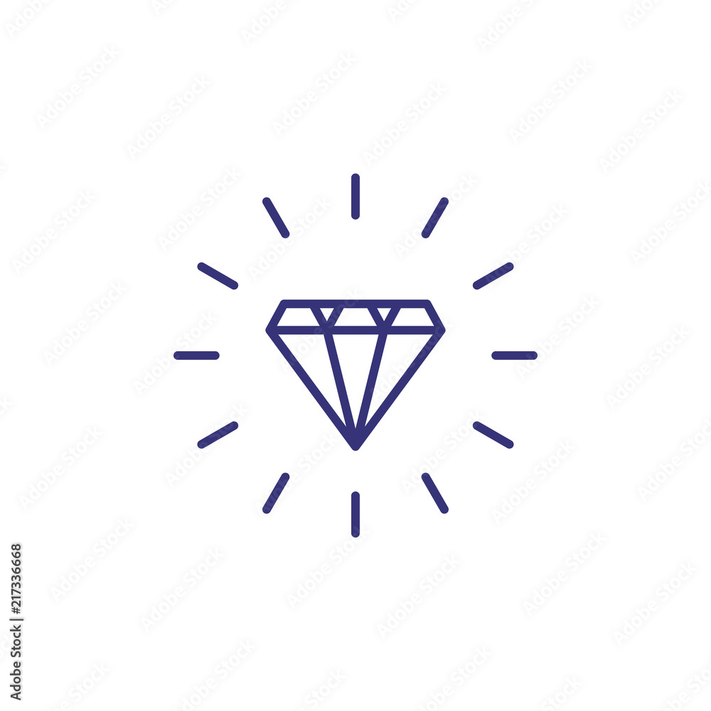 Diamond line icon. Brilliant shining with beams. Wealth concept. Can be used for topics like treasure, jewelry, luxury Diamond line icon. Brilliant shining with beams. Wealth concept. Can be used for topics like treasure, jewelry, luxury
