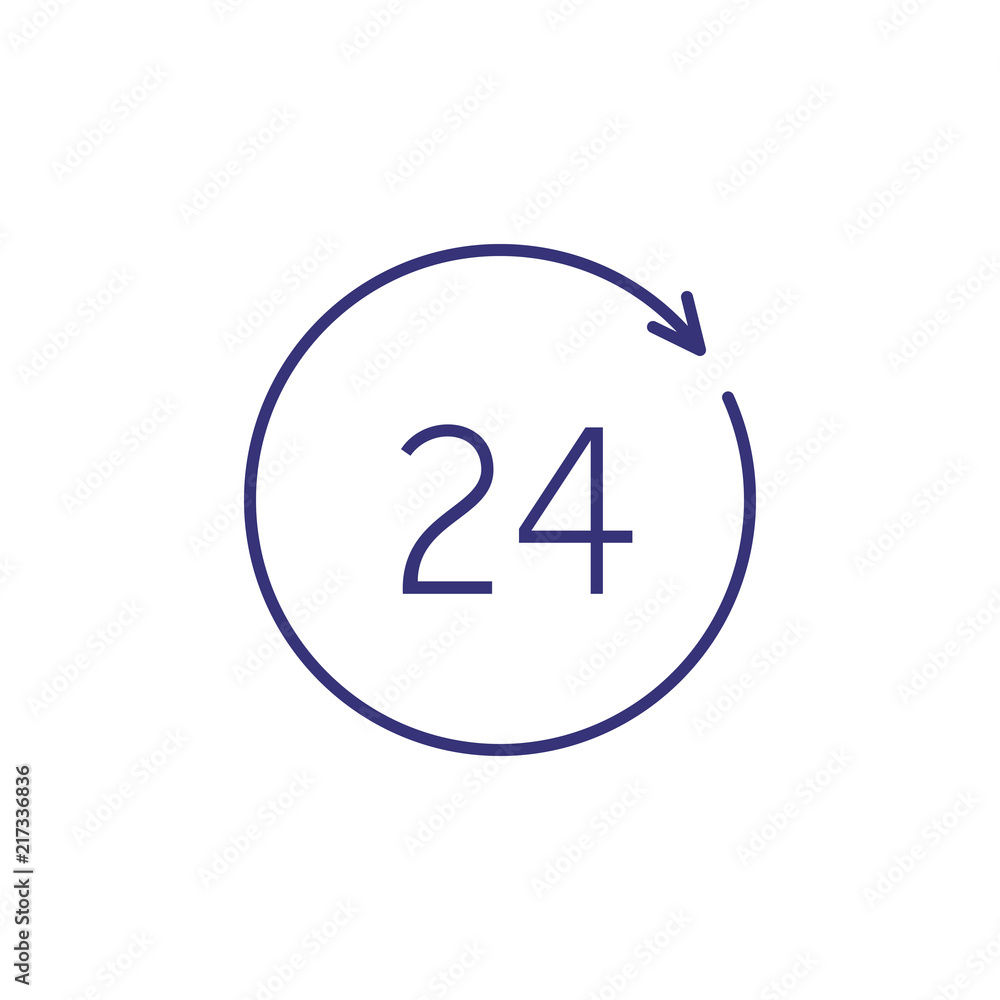 Twenty four hours line icon. Arrow, circle, always open. Customer service concept. Can be used for topics like client support, call center, hot line Twenty four hours line icon. Arrow, circle, always open. Customer service concept. Can be used for topics like client support, call center, hot line