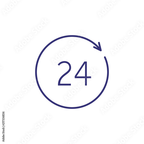 Twenty four hours line icon. Arrow, circle, always open. Customer service concept. Can be used for topics like client support, call center, hot line
