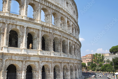 Detail of the Colosseum, known as Amphitheatrum Flavium, symbol of the city of Rome, of Italy and one of the seven wonders of the world. In ancient times it was used for gladiatorial shows.
