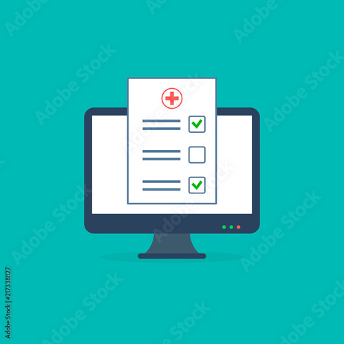 Electronic health online a medical record on computer. Vector illustration online healthcare concept