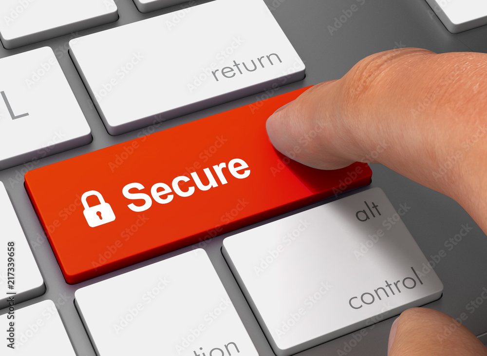 secure pushing keyboard with finger 3d illustration secure pushing keyboard with finger 3d illustration