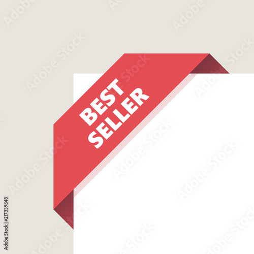Red left top corner Tag, Ribbon with shadow. Best seller