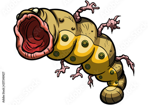 Attacking worm monster/ Illustration cartoon slug creature with appendages