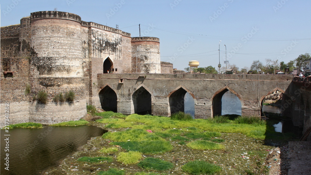 Fort bridge and Lohiya Gate in Bharatpur, India