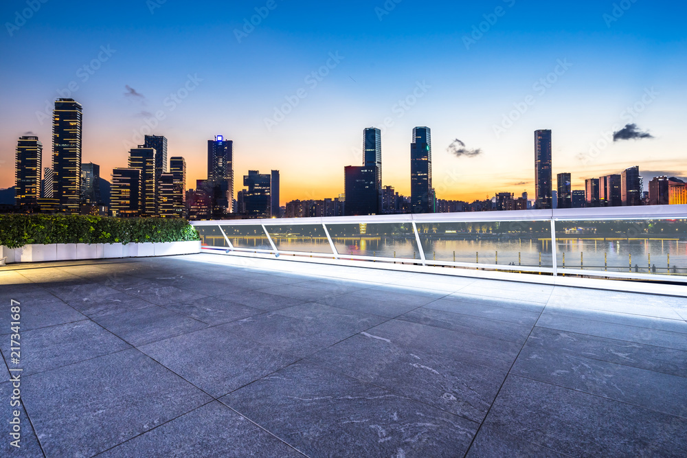 empty square with city skyline