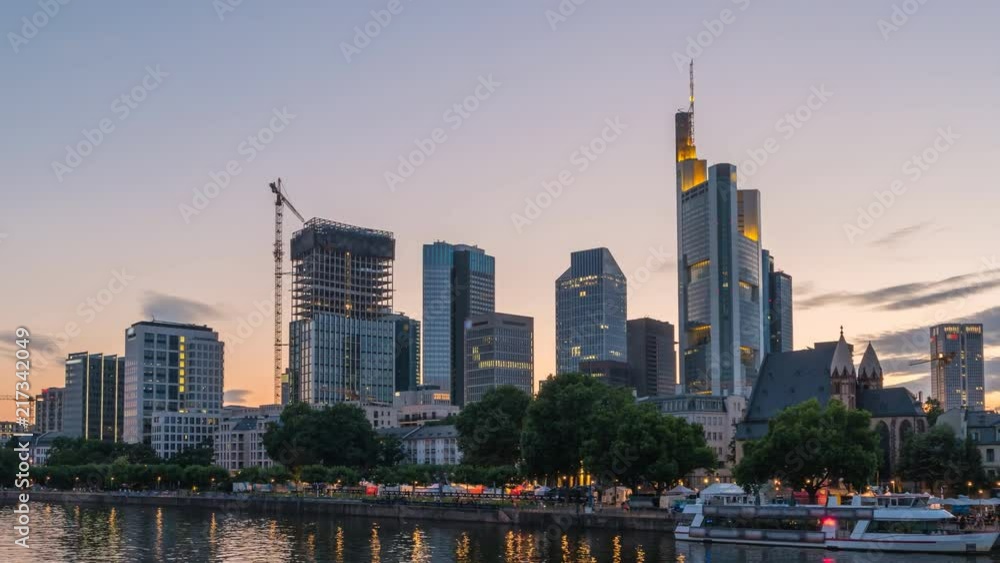 Frankfurt city skyline day to night sunset timelapse, Frankfurt, Germany 4K Time lapse Frankfurt city skyline day to night sunset timelapse, Frankfurt, Germany 4K Time lapse