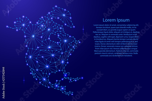 North America map of polygonal futuristic mosaic lines network, rays and space stars for banner, poster, greeting card, of vector illustration.