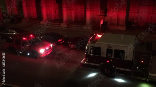 Fire truck at night responding to a call