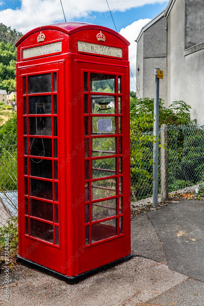 Traditional red Telephone box, Wales, UK Traditional red Telephone box, Wales, UK