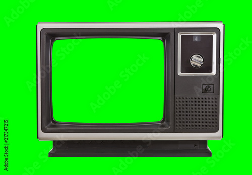 Fotografie Vintage 1970s television with chroma green background and screen.