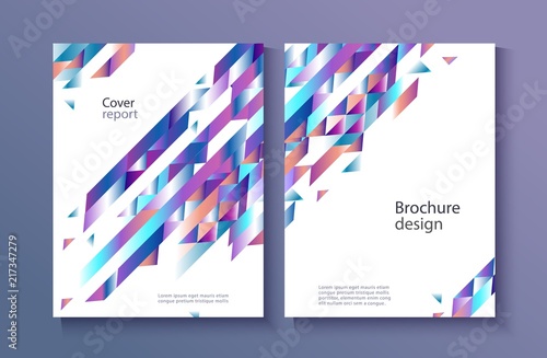 Modern templates set for business or promotional brochure or report cover with abstract gradient geometric shapes and stripes and copy space on white background in vector illustration.