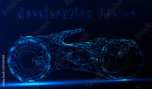 Futuristic motorcycle or bike from neon lines on a blue background. Vector illustration