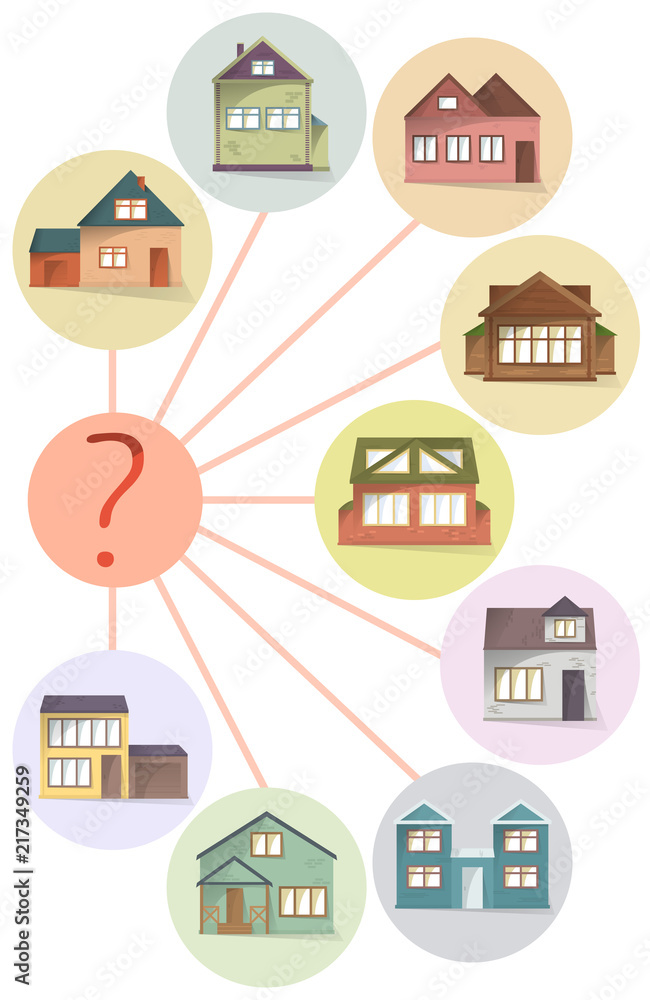 Choosing house, comparing property to buy or rent, vector concept