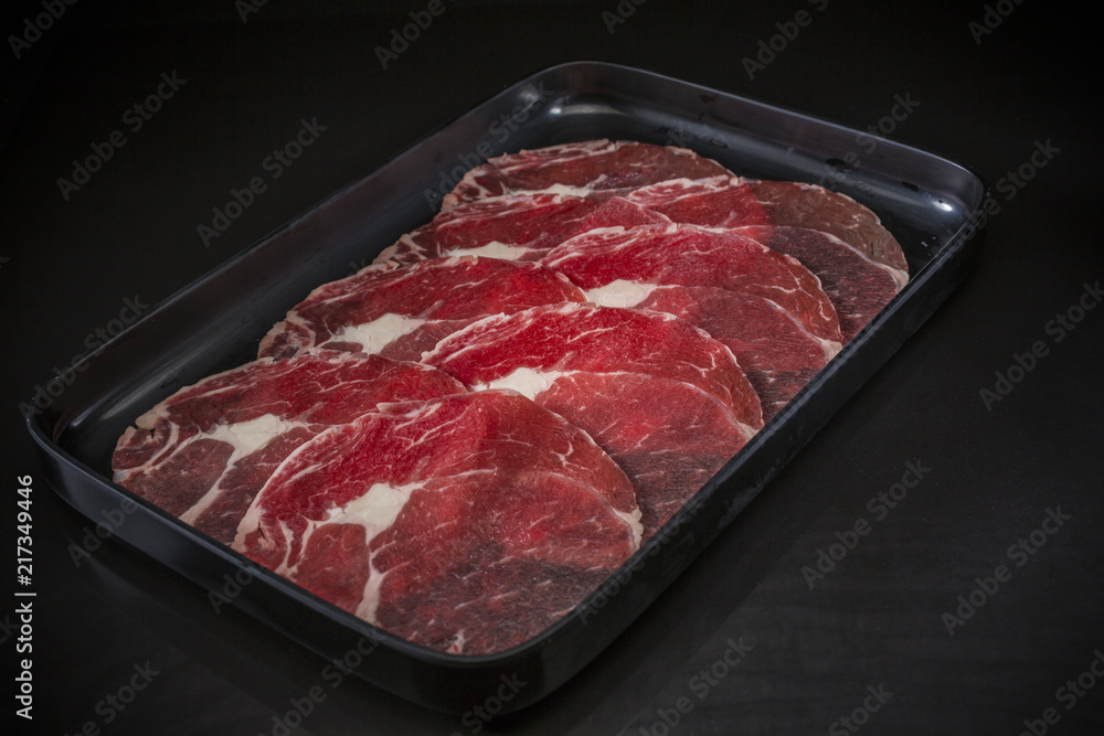 Raw Beef for Sukiyaki, shabu shabu, thin sliced beef Raw Beef for Sukiyaki, shabu shabu, thin sliced beef