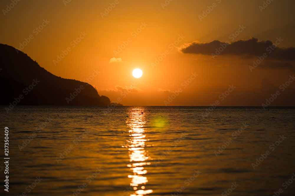 Sunrise sun above sea and sky Turkey