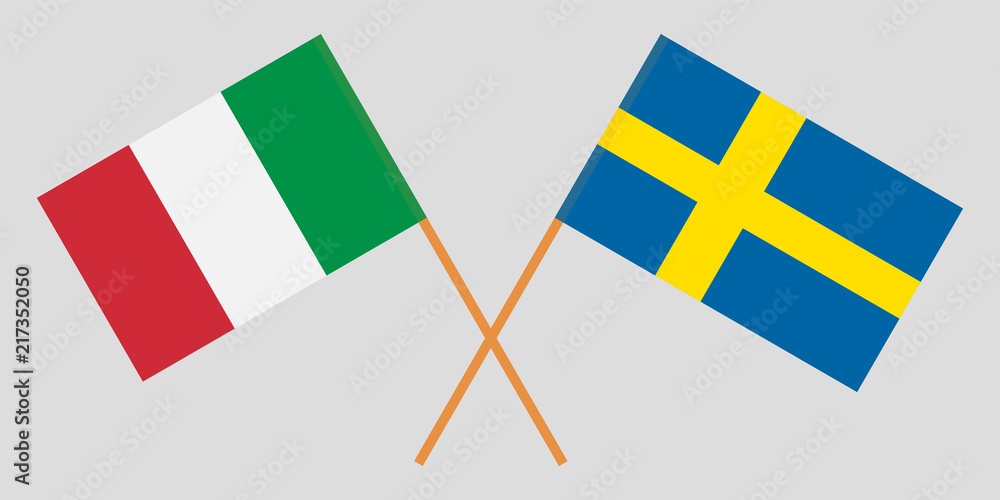 The crossed Sweden and Italy flags. Official colors. Proportion correctly. Vector