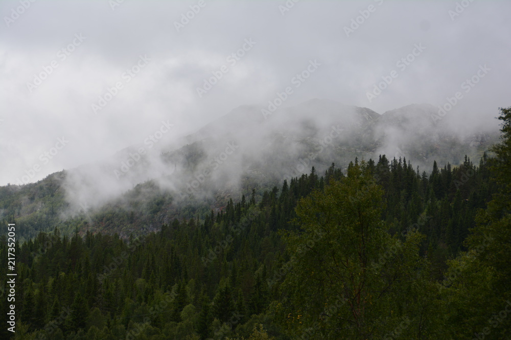 Berge im Nebel in Norwegen