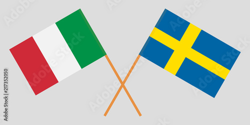 The crossed Sweden and Italy flags. Official colors. Proportion correctly. Vector