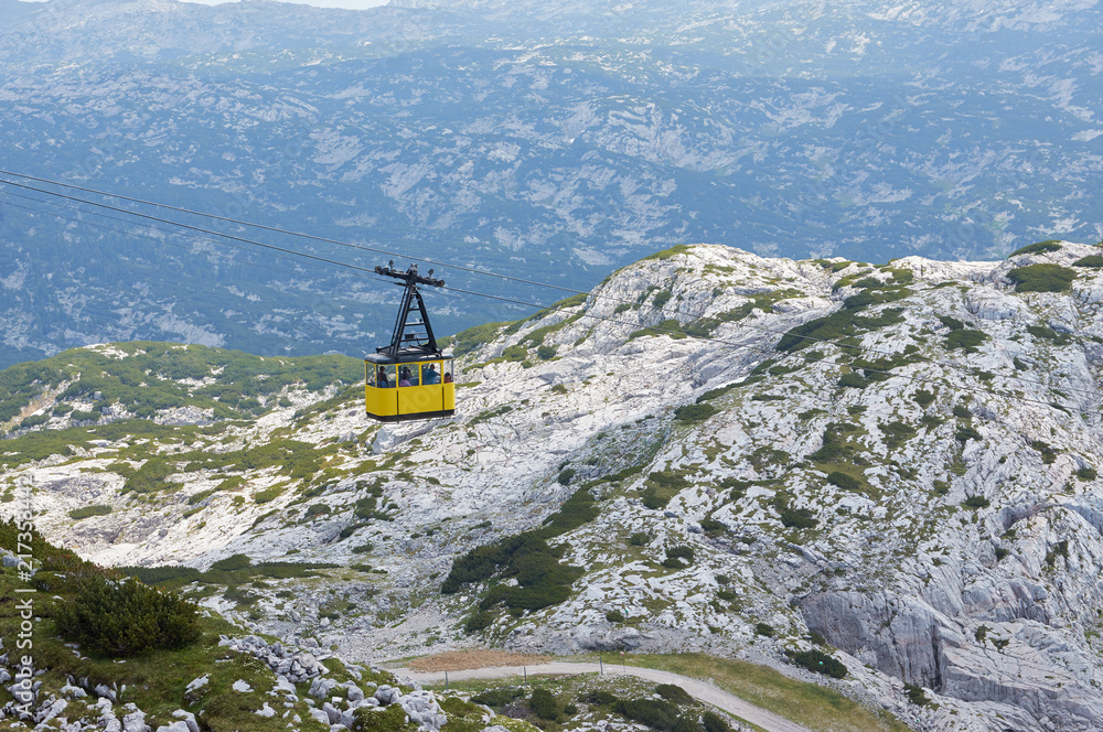 Cable Car to Mountain Dachstein in Salzkammergut region. Austria. Neutral  colors. Gray mountains in the background and people inside. Stock Photo |  Adobe Stock