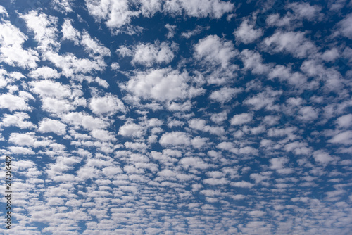 Scattered small white clouds against blue sky, background