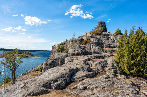 An old navigation mark, called Kupa Klint, in the form of a cairn on an Island in st. Anna archipelago, Baltic Sea