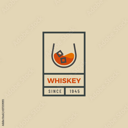 Vintage hipster logo of whiskey glass. Whiskey glass logo design. Vector outline logo of whiskey glass. Beverage design template for restaurants, bars, pubs and companies