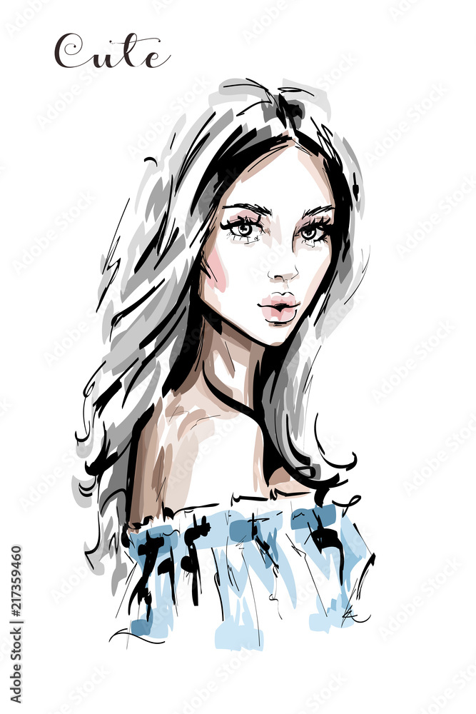 Premium Vector | Beauty face woman cute girl one line art drawing