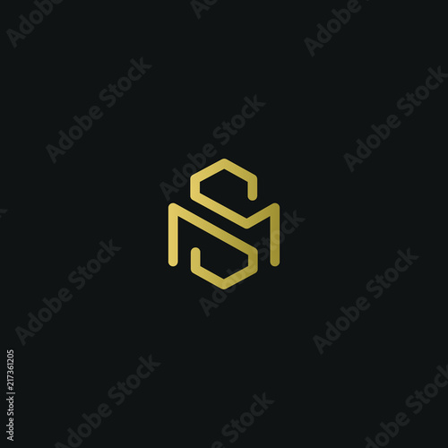 Modern unique elegant MS black and golden color initial based letter icon logo