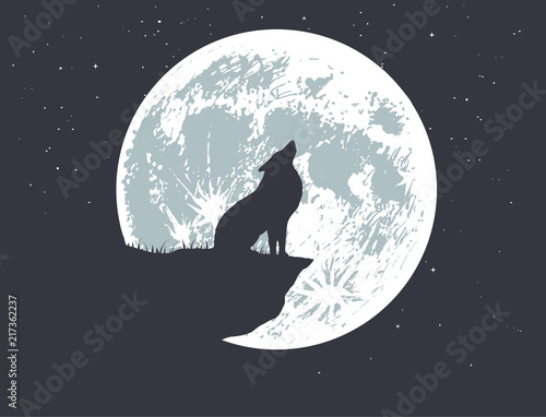 wolf howling to full moon on the precipice .Vector illustration