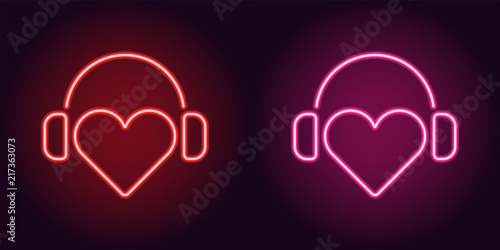 Neon Heart with headphones in Red and Pink color