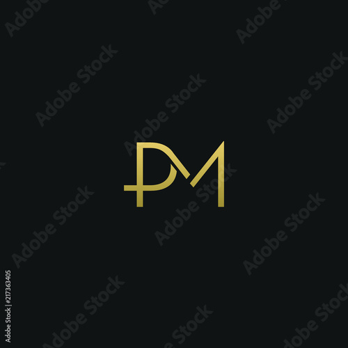 Unique modern elegant PM black and gold color initial based letter icon logo