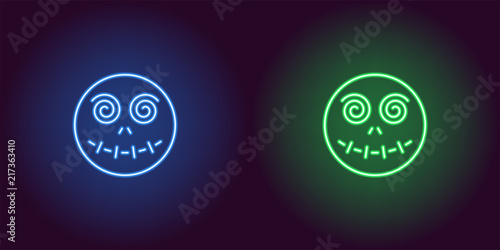 Neon zombie head in blue and green color