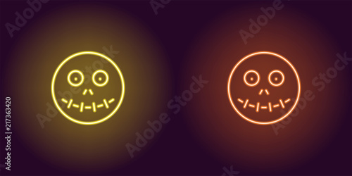 Neon zombie head in yellow and orange color
