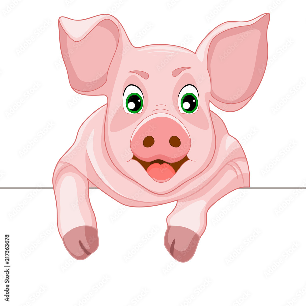Cute Cartoon Pig - Vector illustration
