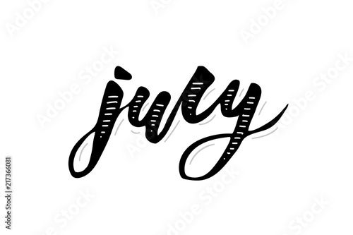 July Calligraphy Lettering Day Month Vector Brush photo