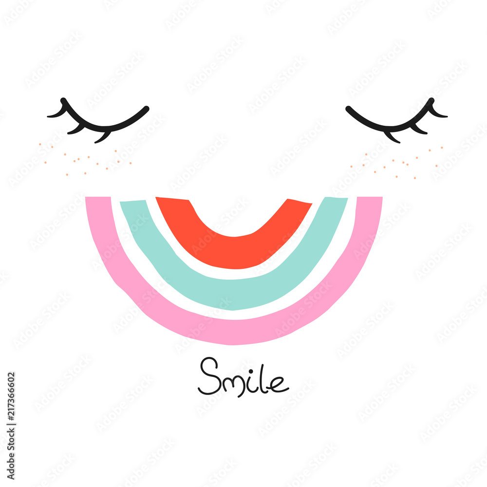 Fototapeta premium Kids fashion print with eyes and rainbow. Vector hand drawn illustration.