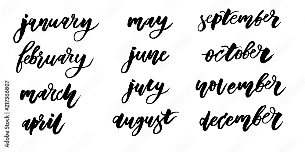 calendar Calligraphy Lettering Day Month Vector Brush calendar Calligraphy Lettering Day Month Vector Brush
