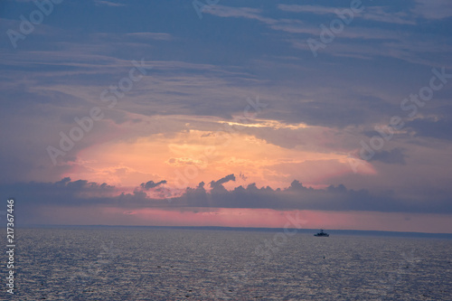 August sunset over Race Rock on Fishers Island in Long Island Sound, New York photo