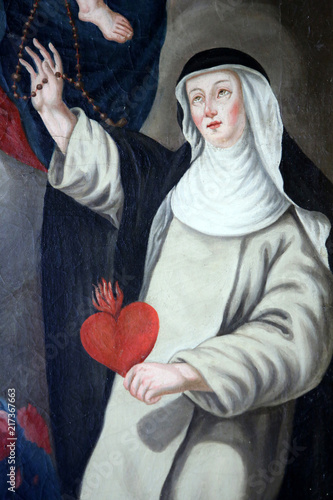 Sainte-Catherine de Sienne tenant un coeur lors de l'Assomption de la Vierge-Marie. Autel du Rosaire. Eglise Notre-Dame de l'Assomption. Cordon. St. Catherine of Siena.