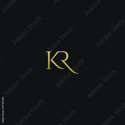 Modern unique elegant KR black and golden color initial based letter icon logo