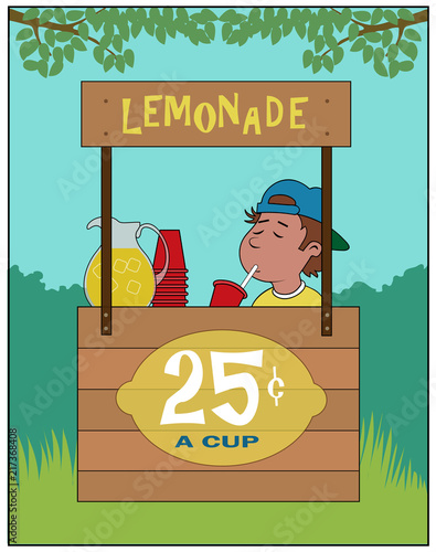 Lemonade Kid / A young boy samples the lemonade he is trying to sell.