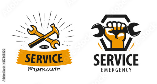 Service, workshop logo or label. Repair icon. Vector illustration
