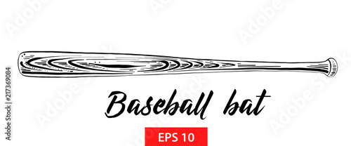 Vector engraved style illustration for posters, decoration and print. Hand drawn sketch of baseball bat in black isolated on white background. Detailed vintage etching style drawing.