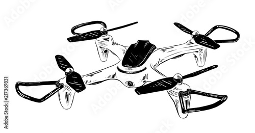 Vector engraved style illustration for posters, decoration and print. Hand drawn sketch of helicopter in black isolated on white background. Detailed vintage etching style drawing.