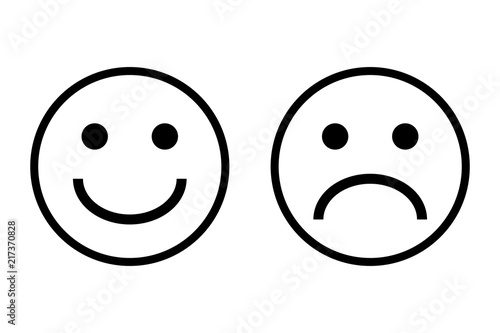 Happy and sad emoji faces line art vector icon